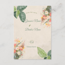 Tarjeta de aviso de fecha de boda con acuarela flo