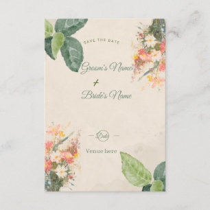 Tarjeta de aviso de fecha de boda con acuarela flo