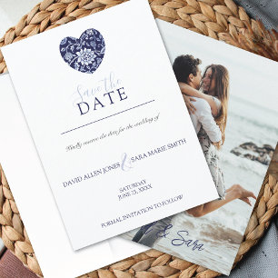 Tarjeta de aviso de fecha de boda con corazón flor