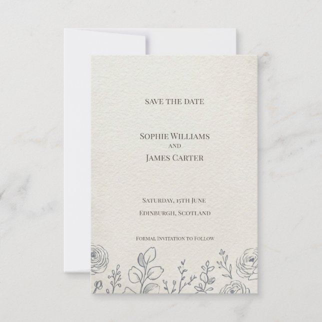 Tarjeta de aviso de fecha de boda con diseño de ro (Anverso)
