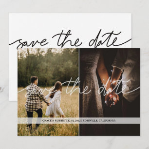Tarjeta de aviso de fecha de boda con dos fotos tr