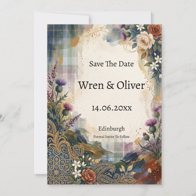 Tarjeta de aviso de fecha de boda con estampado fl (Anverso)