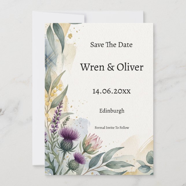 Tarjeta de aviso de fecha de boda con estampado fl (Anverso)