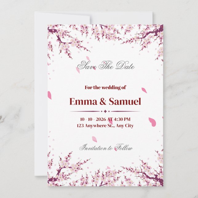 Tarjeta de aviso de fecha de boda con flor de cere (Anverso)