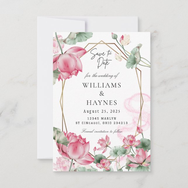 Tarjeta de aviso de fecha de boda con floral de lo (Anverso)