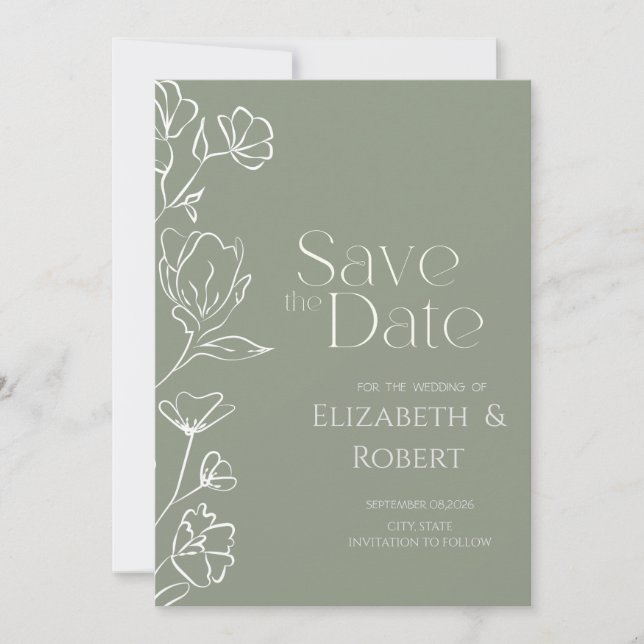 Tarjeta de aviso de fecha de boda con flores blanc (Anverso)