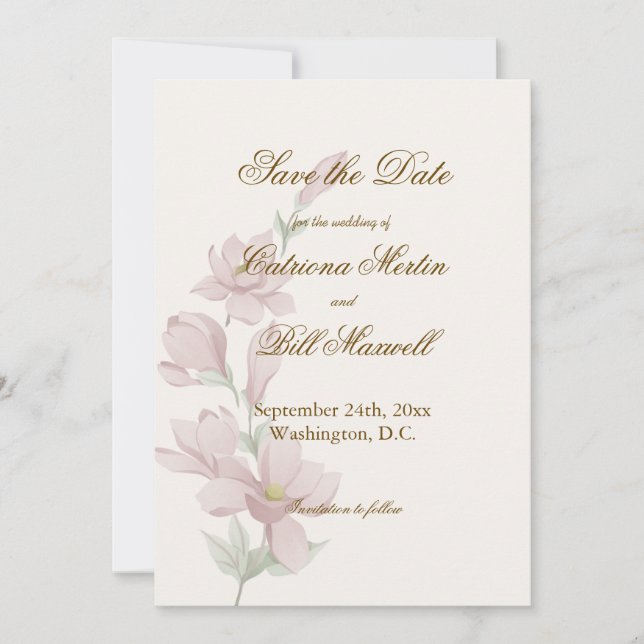 Tarjeta de aviso de fecha de boda con flores clási (Anverso)
