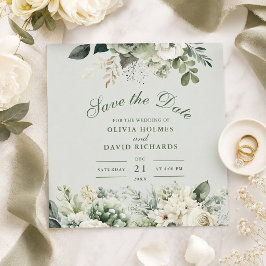 Tarjeta de aviso de fecha de boda con flores de co