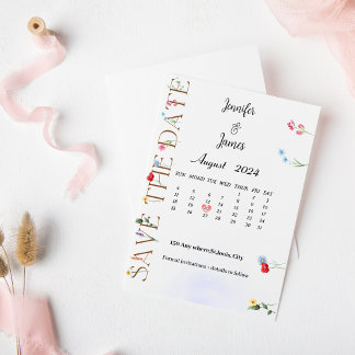 Tarjeta de aviso de fecha de boda con flores silve