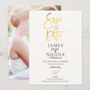Tarjeta de aviso de fecha de boda con foto complet