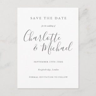 Tarjeta de aviso de fecha de boda con guión elegan