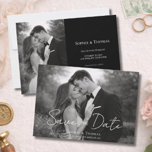 Tarjeta de aviso de fecha de boda con guión modern