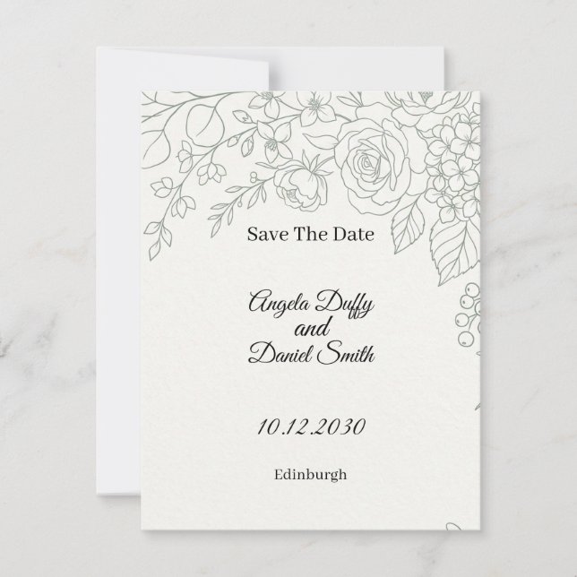 Tarjeta de aviso de fecha de boda con ilustración  (Anverso)