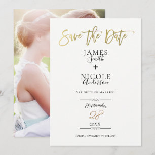 Tarjeta de aviso de fecha de boda con lámina de or