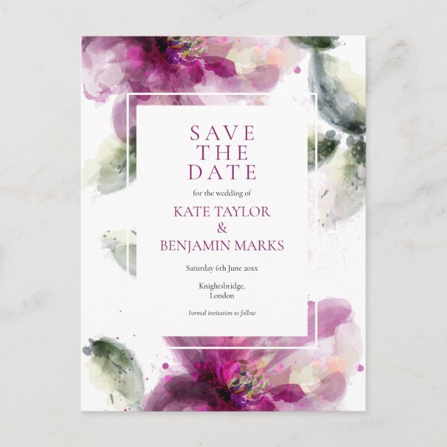 Tarjeta de aviso de fecha de boda con lirio floral (Anverso)