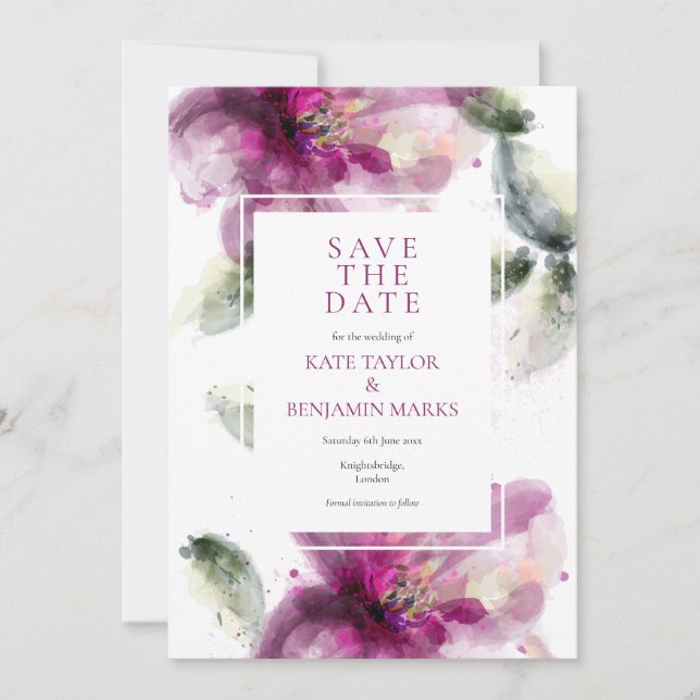 Tarjeta de aviso de fecha de boda con lirio rosa e (Anverso)