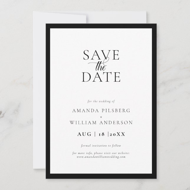Tarjeta de aviso de fecha de boda con marco simple (Anverso)