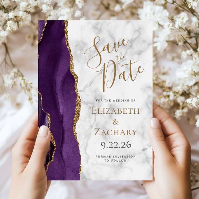 Tarjeta de aviso de fecha de boda con mármol de ág (Subido por el creador)