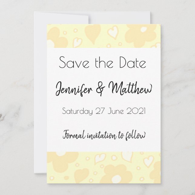 Tarjeta de aviso de fecha de boda con patrón de fl (Anverso)