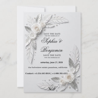 Tarjeta de aviso de fecha de boda con plumas de pl