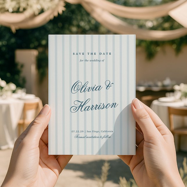 Tarjeta de aviso de fecha de boda con raya azul de (Subido por el creador)