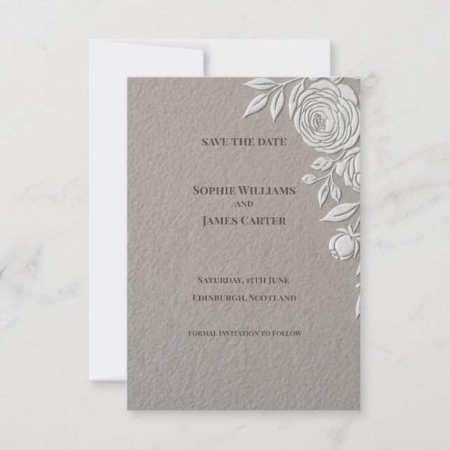 Tarjeta de aviso de fecha de boda con rosa estampa (Anverso)