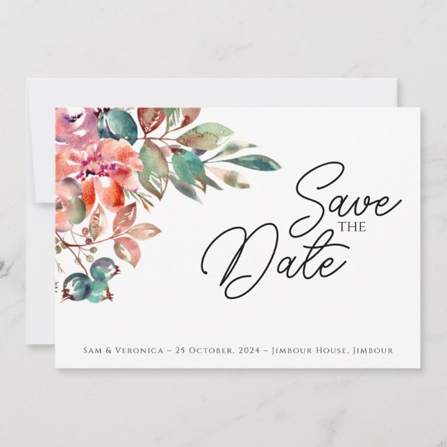 Tarjeta de aviso de fecha de boda con toque románt (Anverso)