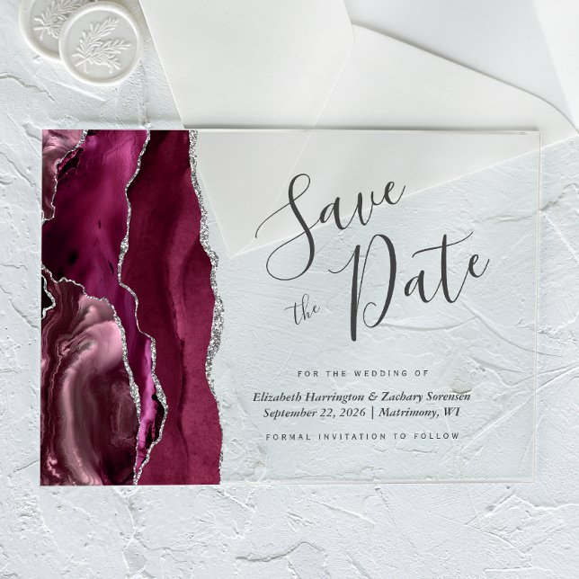 Tarjeta de aviso de fecha de boda de ágata platead (Subido por el creador)