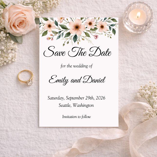 Tarjeta de aviso de fecha de boda de Anémona elega (Subido por el creador)