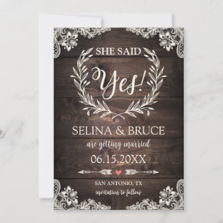 Tarjeta de aviso de fecha de boda de madera rústic