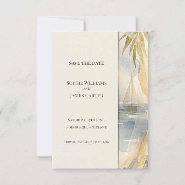 Tarjeta de aviso de fecha de boda de palmera coste (Anverso)