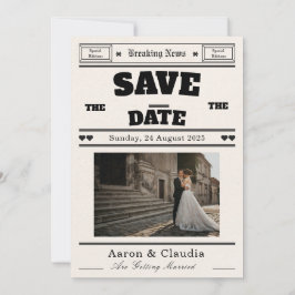 Tarjeta de aviso de fecha de boda de periódico vin