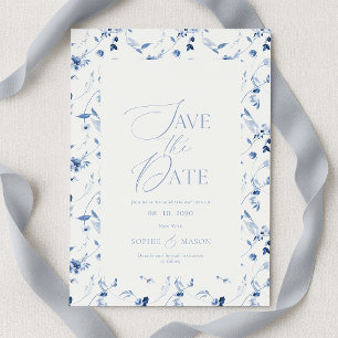 Tarjeta de aviso de fecha de boda en azul polvorie