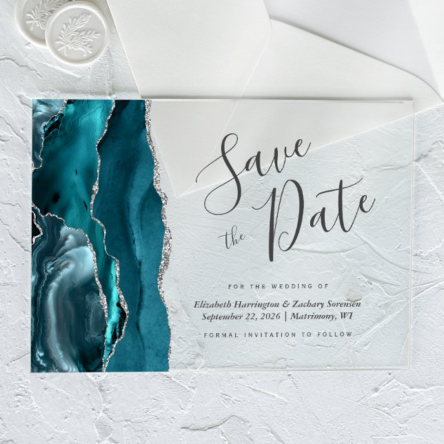 Tarjeta de aviso de fecha de boda en azul turquesa (Subido por el creador)