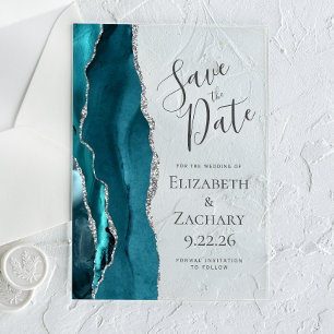 Tarjeta de aviso de fecha de boda en azul turquesa