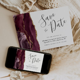Tarjeta de aviso de fecha de boda en burgundy mode
