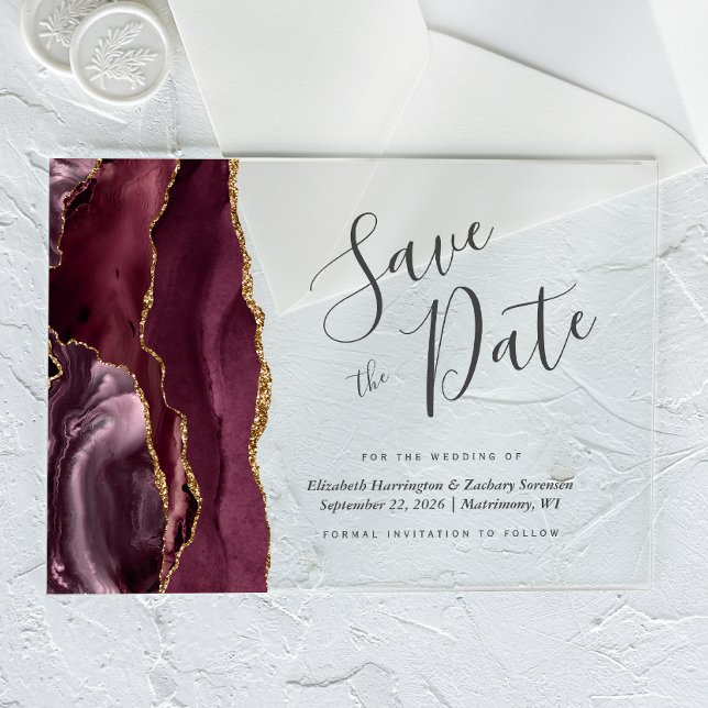Tarjeta de aviso de fecha de boda en burgundy mode (Subido por el creador)