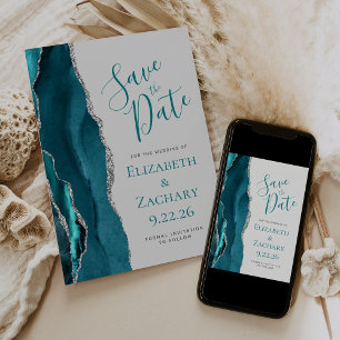 Tarjeta de aviso de fecha de boda en gris ágata az