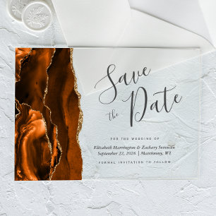 Tarjeta de aviso de fecha de boda en naranja quema