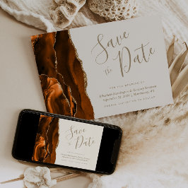 Tarjeta de aviso de fecha de boda en naranja quema
