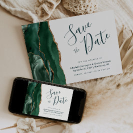 Tarjeta de aviso de fecha de boda en oro esmeralda