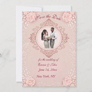 Tarjeta de aviso de fecha de boda en rosa elegante