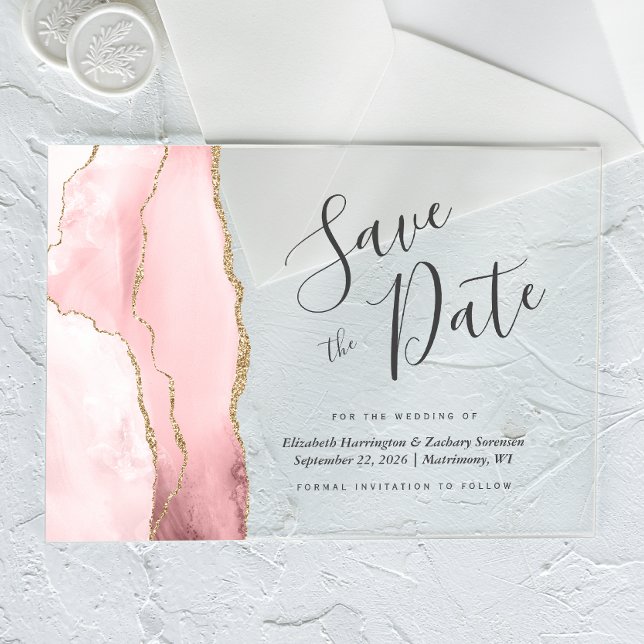 Tarjeta de aviso de fecha de boda en rosa y oro co (Subido por el creador)