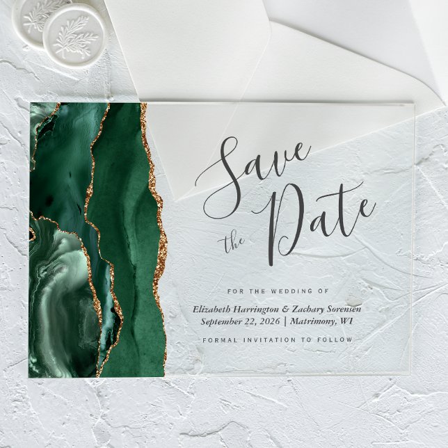 Tarjeta de aviso de fecha de boda en verde esmeral (Subido por el creador)