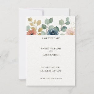 Tarjeta de aviso de fecha de boda floral de eucali