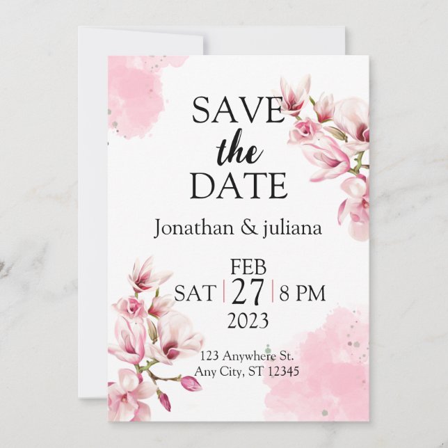 tarjeta de aviso de fecha de boda floral geométric (Anverso)