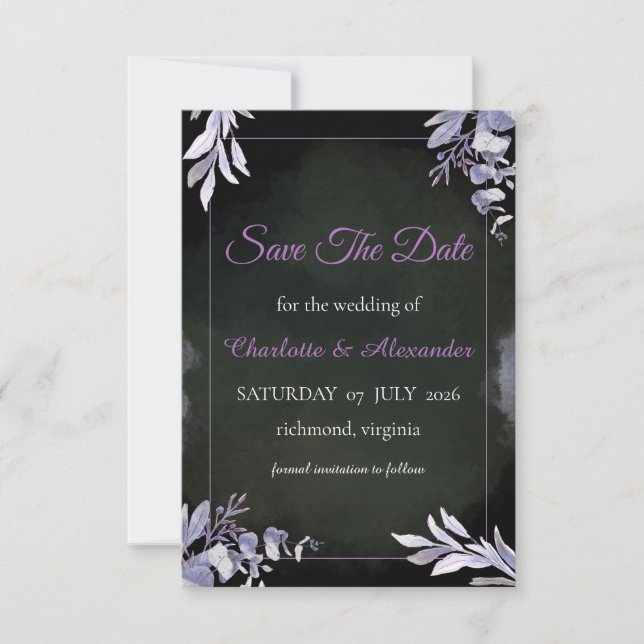 Tarjeta de aviso de fecha de boda floral gótica la (Anverso)