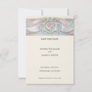 Tarjeta de aviso de fecha de boda floral Nouveau P