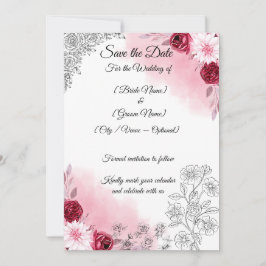Tarjeta de aviso de fecha de boda floral rosa | Ro
