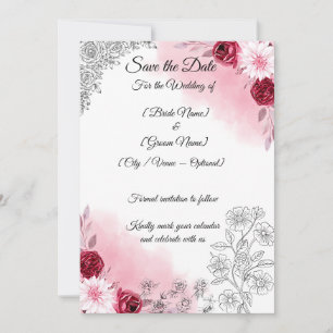 Tarjeta de aviso de fecha de boda floral rosa Ro